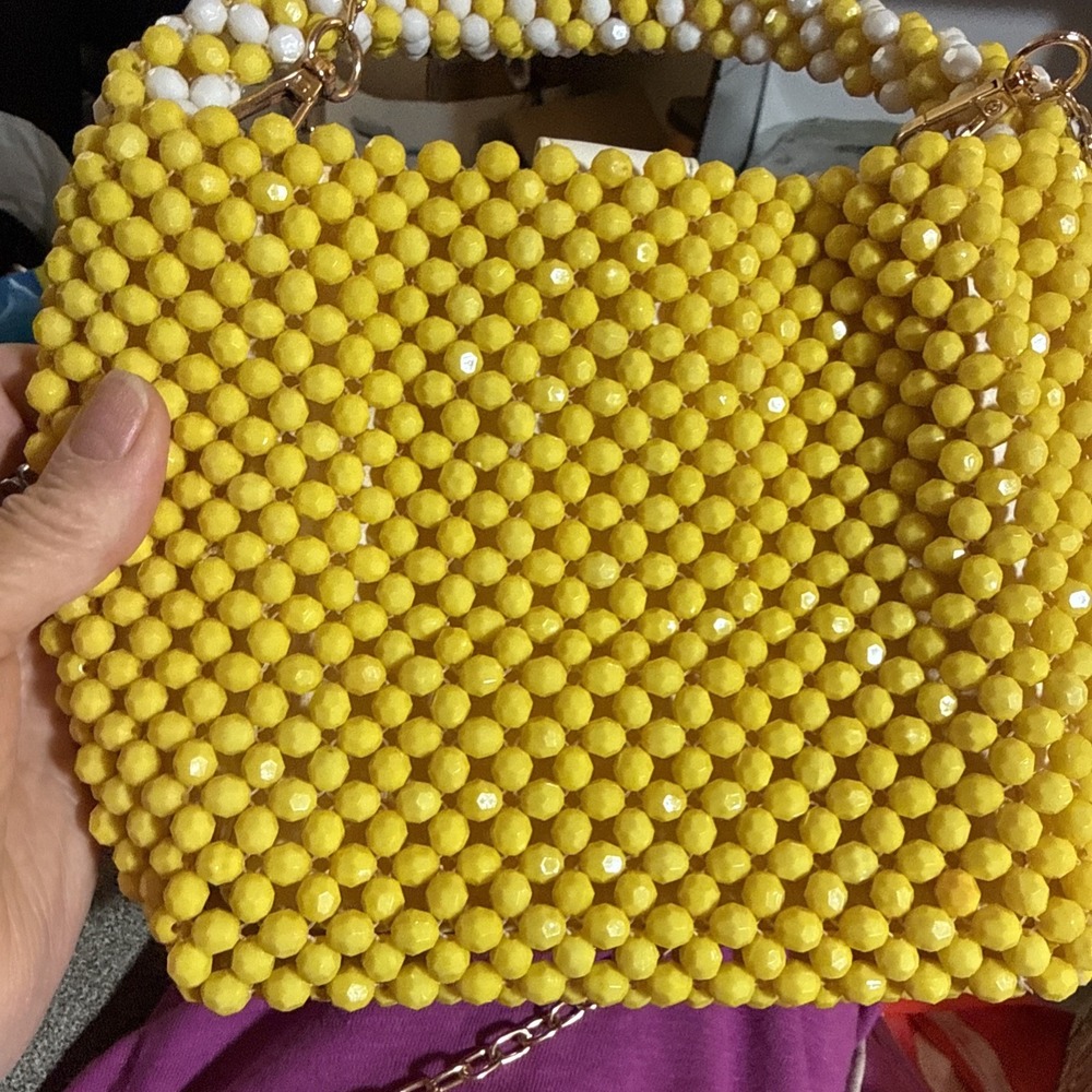 Bouffants And Broken Hearts Lemon Beaded Bag Purse With Removable Strap - Picture 5 of 5